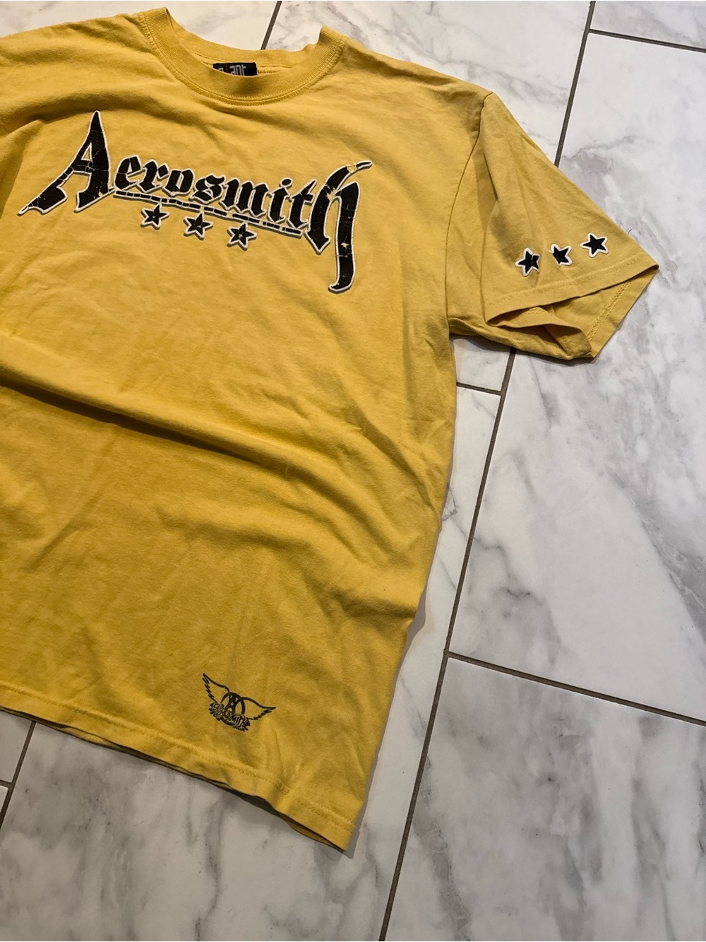 Vintage Aerosmith Star Graphic Giant 90s y2k Band Shirt Yellow Size Large Grunge - Picture 3 of 5